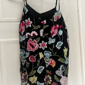 Cynthia Rowley Black Camisole with Colorful Floral Embroidery